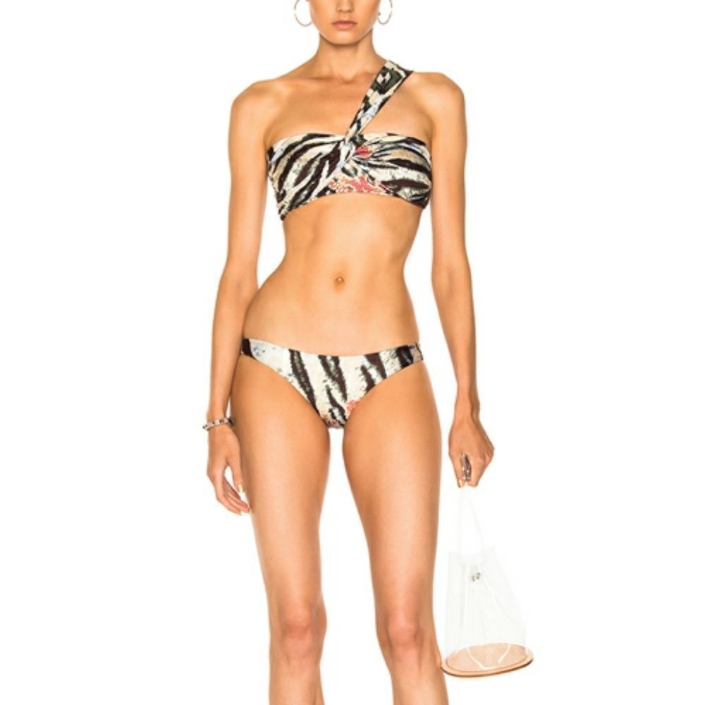 Baja East Tiger Print Bikini Swimsuit Set Sz L NEW